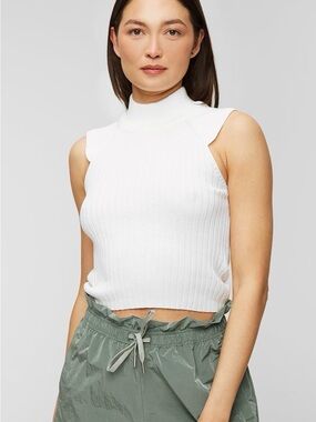 Varley White Ribbed Sleeveless Mock-Neck Tank